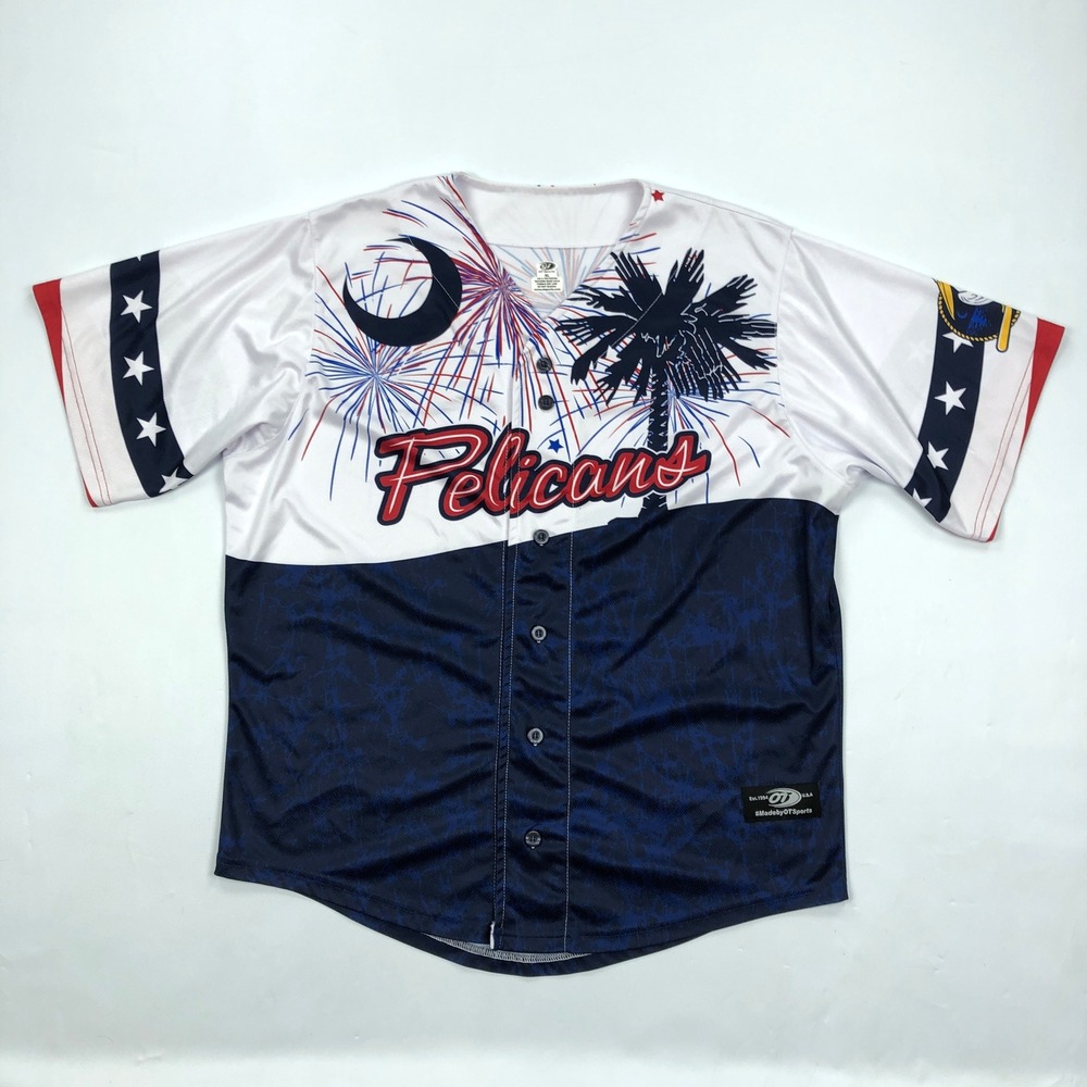 OT Sports Myrtle Beach Pelicans Baseball Jersey XL Patriotic Fourth of July MiLB